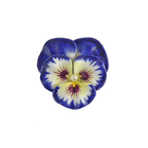 Antique blue and white enamel and pearl pansy brooch-pendant, c.1900,